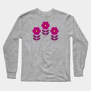 Mod magenta Scandinavian flowers Long Sleeve T-Shirt